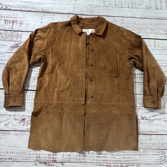 ❗️vintage❗️leather shirt shacket brown 100% leather cuir medium Margaret Godfrey - Picture 1 of 8